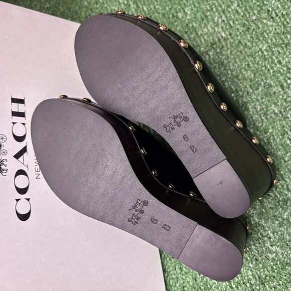 NEW COACH Helena platform open toed heels Y2K Clog Mules Wood Size 6B VTG - Picture 9 of 9